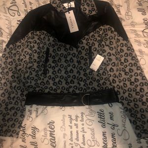 Black cheetah print vigoss leather jacket